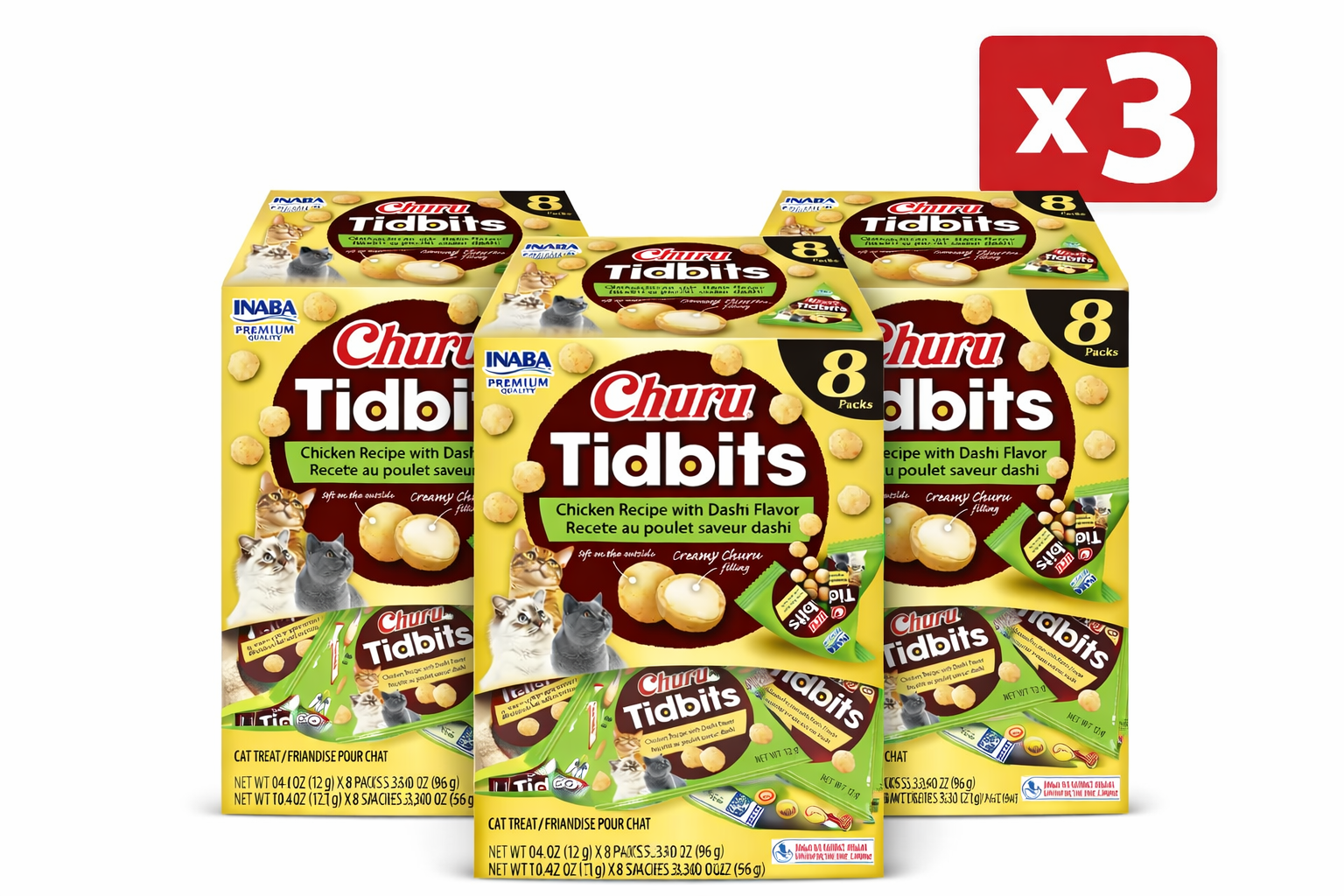 3x Inaba Cat Churu Tidbits Chicken With Dashi Flavor 96g