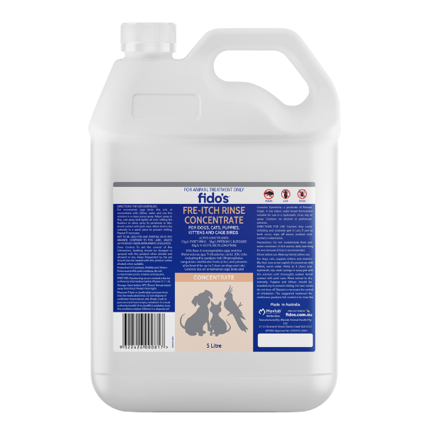 Fido’s Fre-Itch Rinse Concentrate 5L container for flea, lice and tick control