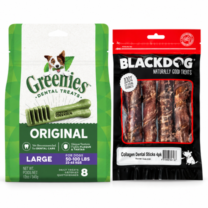 GREENIES Original Large 340g and Blackdog Collagen Dental Sticks 4 Pack dog treat pack