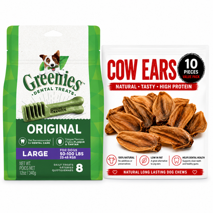 GREENIES Original Large 340g and Blackdog Cow Ears 10 Pack dog treat pack