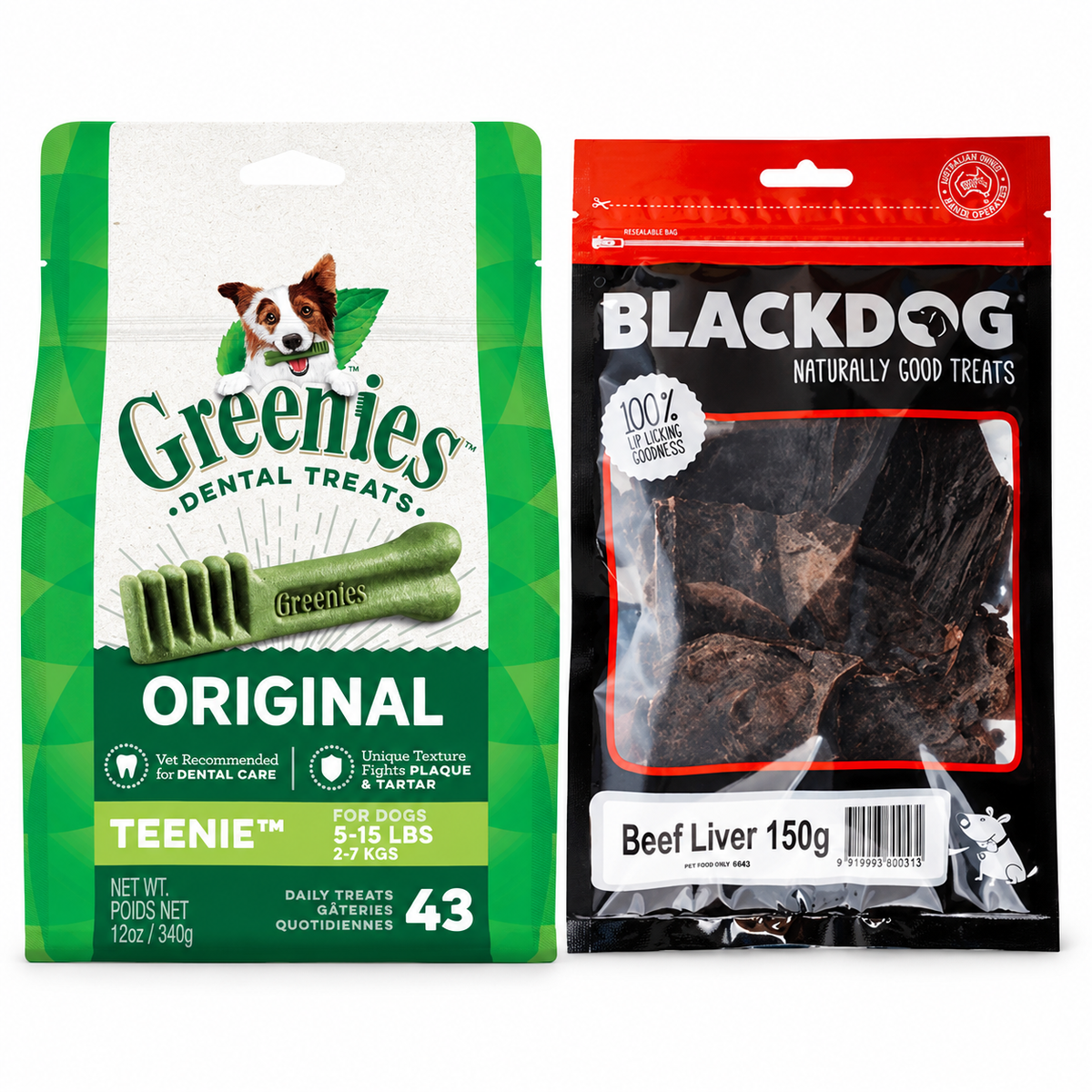 GREENIES Original TEENIE 340g and Blackdog Beef Liver 150g small dog treat pack