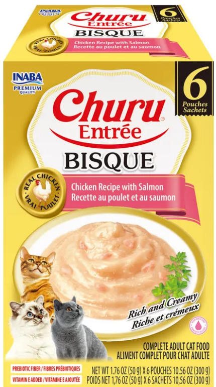 Inaba Churu Entrée Bisque Chicken with Salmon wet cat food 6 x 50g box