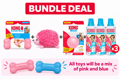 KONG puppy toy bundle with mixed pink and blue toys and KONG Easy Treat