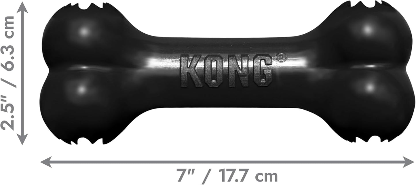 Black KONG dog toy with dimensions indicated