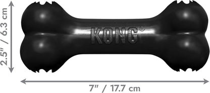 Black KONG dog toy with dimensions indicated