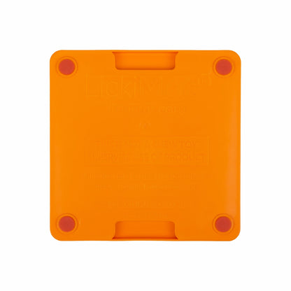 Rear view of the orange LickiMat Mini Tuff Playdate showing its rigid base