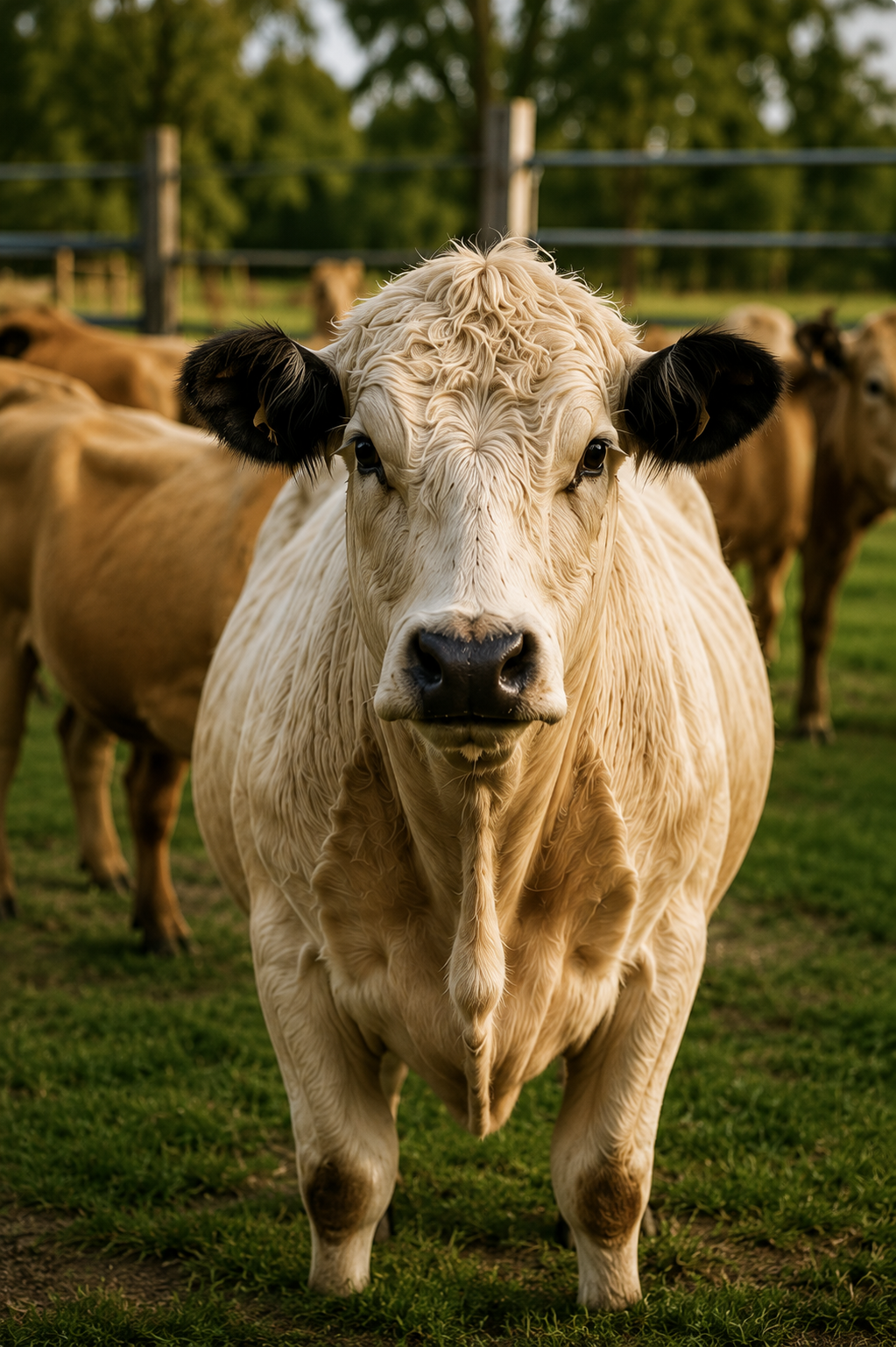 Livestock collection image featuring a white cow in a paddock