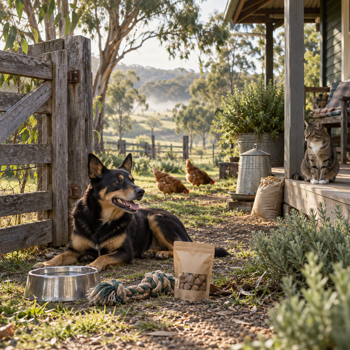 Australian pet and rural supplies including dogs, cats, poultry products, toys, treats, and pet essentials.