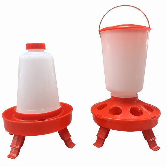 Raised red automatic poultry feeder and waterer set for chickens, ducks and geese