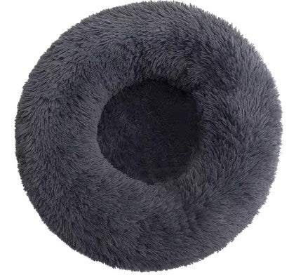 Fluffy dark gray pet bed on a white background