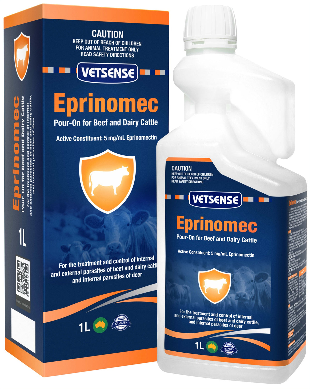 Vetsense Eprinomec Pour-On for Cattle 1L bottle and carton