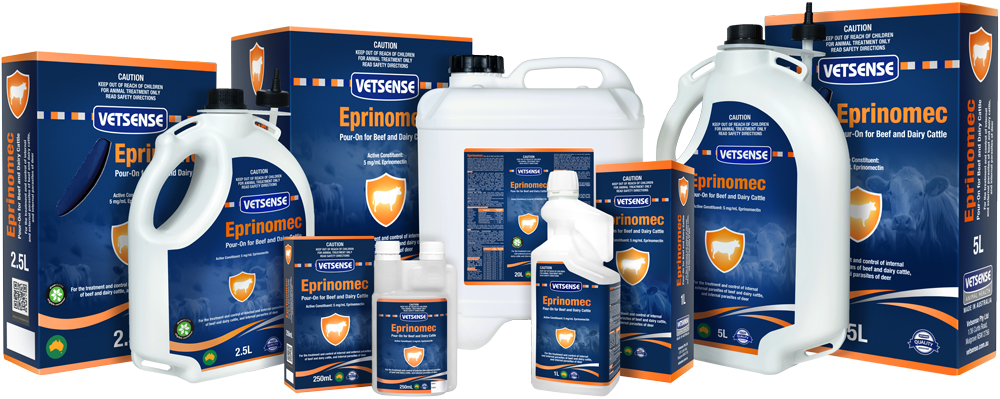 Vetsense Eprinomec Pour-On for Cattle range 250mL 1L 2.5L 5L and 20L